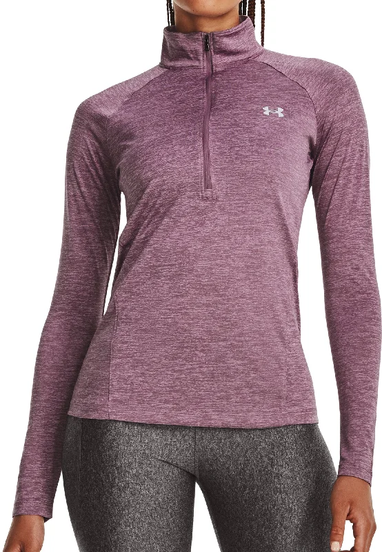 elegant women's tops -Under Armour Tech Twist Half Zip Long Sleeve Womens Training Top - Purple