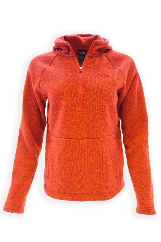 women's pleated tops -Women's Crescent Half Zip Hooded Pullover