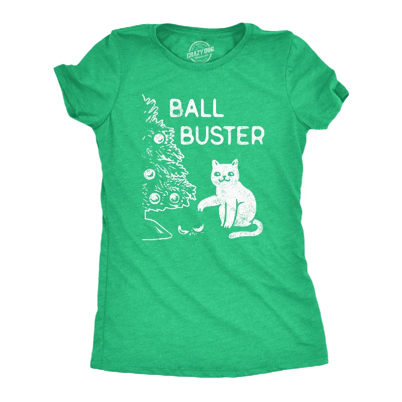 silky tops for women -Womens Ball Buster Tshirt Funny Christmas Tree Cat Ornaments Graphic Tee