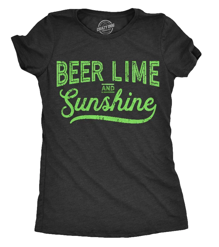 women's workout tank tops -Womens Beer Lime And Sunshine Tshirt Funny Summer BBQ Tee For Ladies