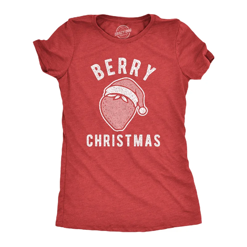 modest tops for women -Womens Berry Christmas Tshirt Funny Strawberry Fruit Holiday Party Tee