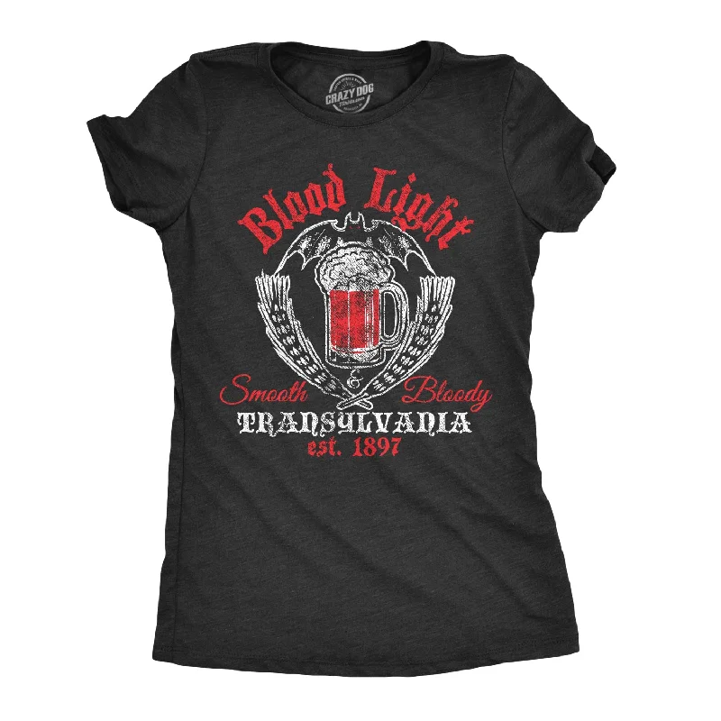 women's bohemian tops -Womens Blood Light Tshirt Funny Beer Parody Vampire Halloween Tee For Ladies