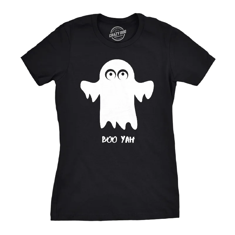 lace-up tops for women -Womens Boo Yah Funny Spooky Cute Halloween Fall Ghost T shirt