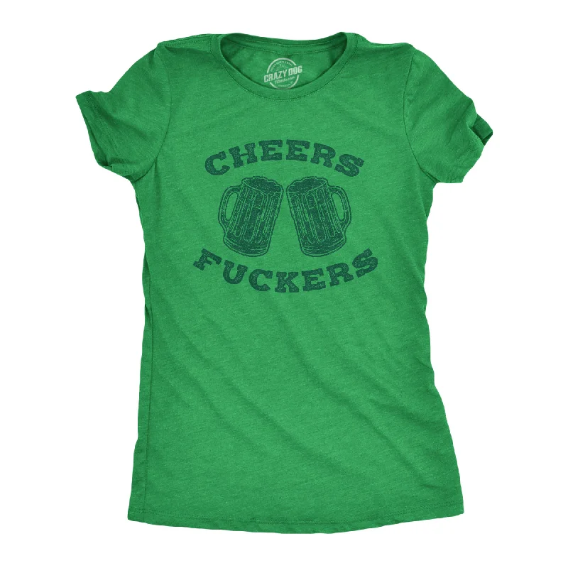 short sleeve tops for women -Womens Cheers Fuckers T Shirt Funny Saint Patricks Day Beer Drinking Party Tee