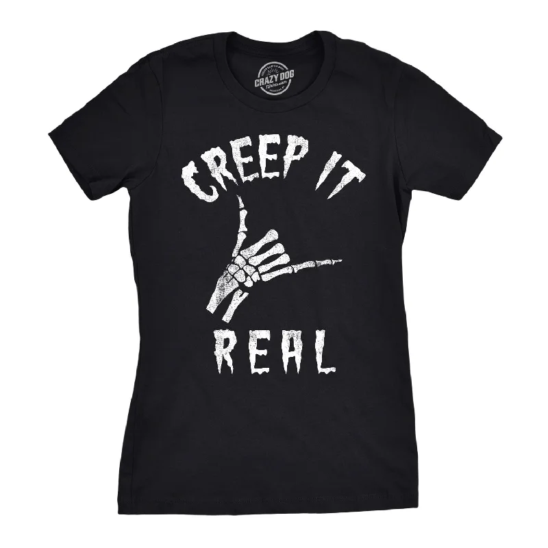 printed shirts for women -Womens Creep It Real Tshirt Funny Skeleton Halloween Shaka Tee