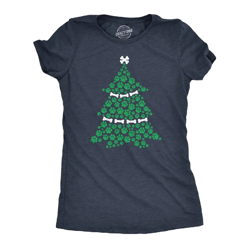 cute tops for women -Womens Dog Paw Christmas Tree T shirt Cute Xmas Gift Holiday Puppy Lover Tee