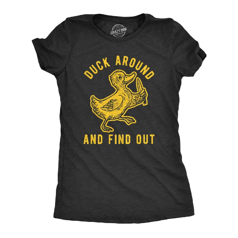 chiffon blouses for women -Womens Duck Around And Find Out Tshirt Funny Knife Duck Sarcastic Hilarious Graphic Tee