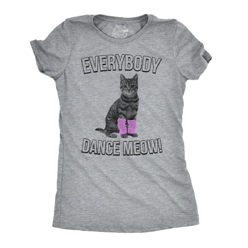 women's ribbed tops -Womens Everybody Dance Meow Funny Cat Mom T Shirt Cute Kitten Tees