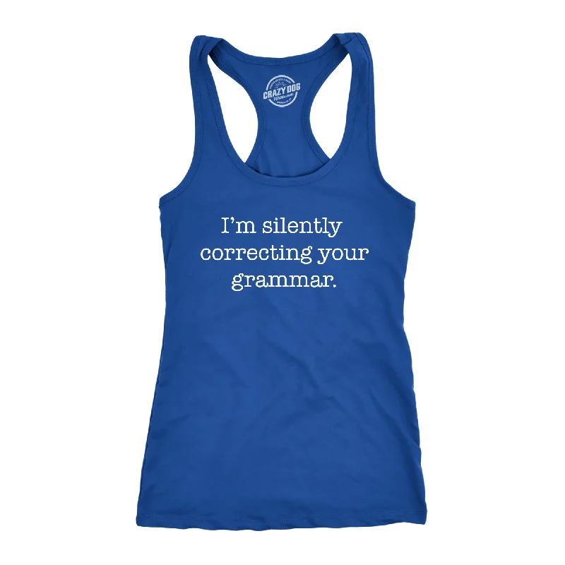 breathable tops for women -Womens Fitness Tank Silently Correcting Your Grammar Funny Tanktop Nerdy Sarcastic Graphic Shirt