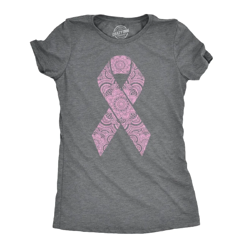 breathable linen tops for women -Womens Floral Breast Cancer Ribbon Awareness Survivor T shirt