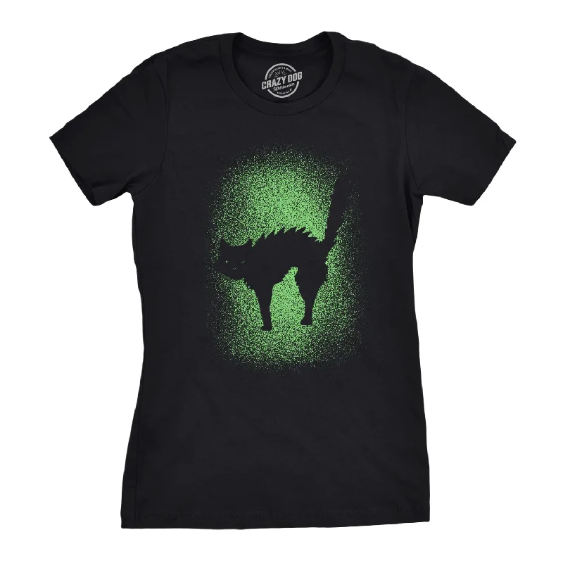 women's mesh tops -Womens Glowing Cat Glow In The Dark Cool Halloween T Shirt Funny Kitty Tee