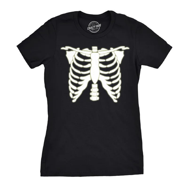 soft knitted blouses for women -Womens Glowing Skeleton Tshirt Rib Cage Cool Halloween Glow In The Dark Tee