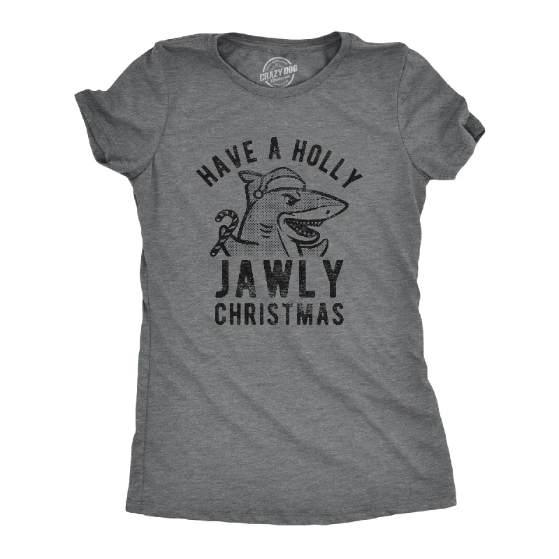 sheer tops for women -Womens Have A Holly Jawly Christmas Tshirt Funny Holiday Shark Graphic Tee