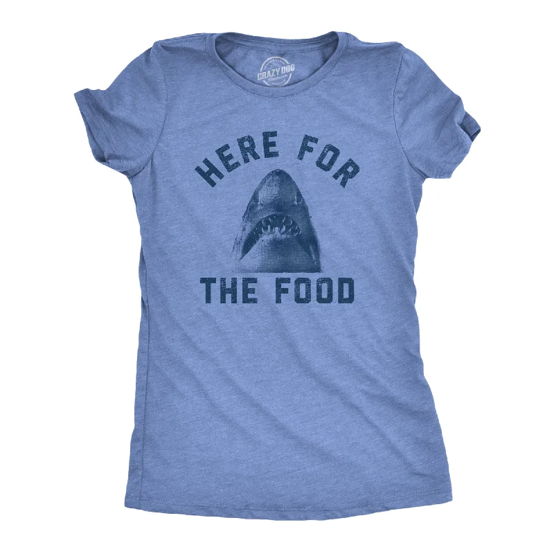 autumn blouses for women -Womens Here For The Food Tshirt Funny Shark Novelty Great White Graphic Tee