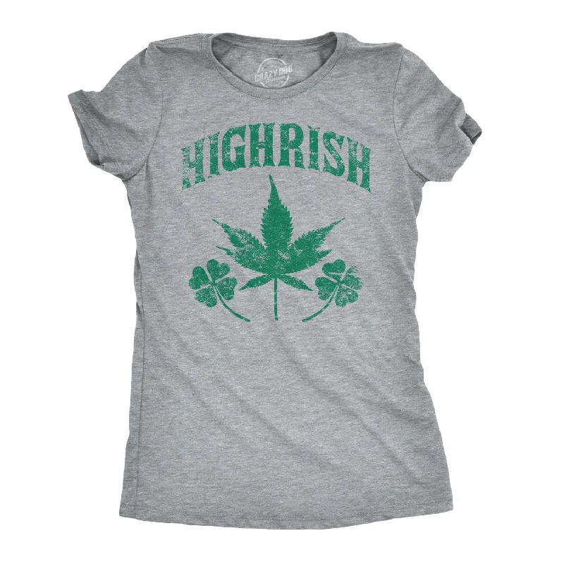 embroidered tops for women -Womens Highrish Funny Irish Saint Patricks Day Lucky Clover Shamrock T Shirt