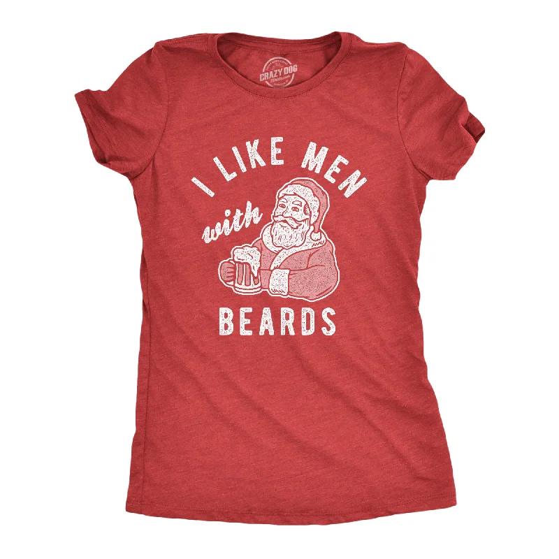 casual loose blouses for women -Womens I Like Men With Beards Tshirt Funny Christmas Santa Claus Beer Graphic Tee