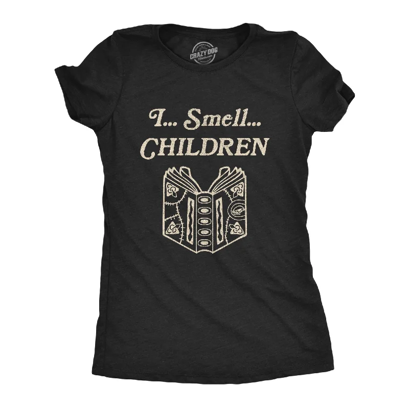 casual blouses with sleeves -Womens I Smell Children Tshirt Funny Magic Halloween Spooky Graphic Novelty Tee