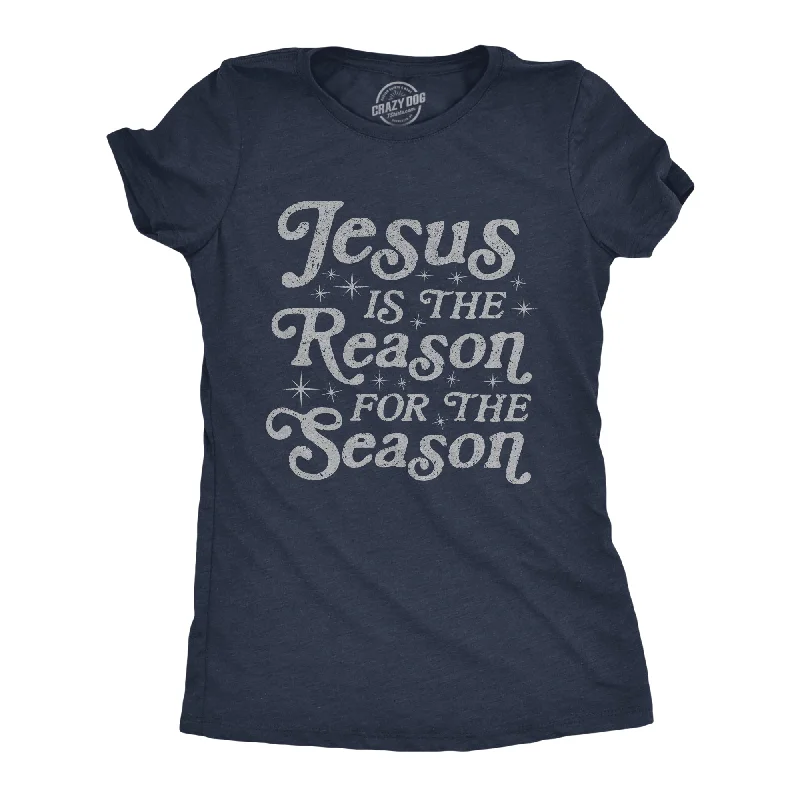 women's ribbed tops -Womens Jesus Is The Reason For The Season Tshirt Cute Christmas Graphic Novelty Tee