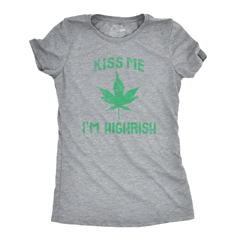 women's casual tank tops -Womens Kiss Me Im Highrish Funny Saint Patricks Day T Shirt St Pattys Shamrock