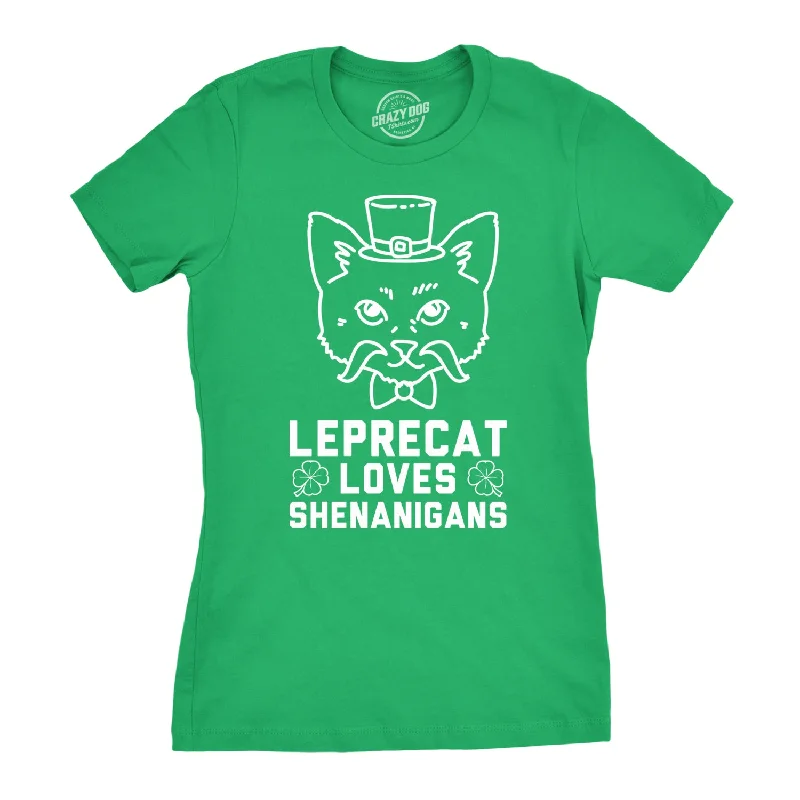 breathable tops for women -Womens Leprecat Loves Shenanigans Funny Irish Cat Saint Patricks Day T Shirt