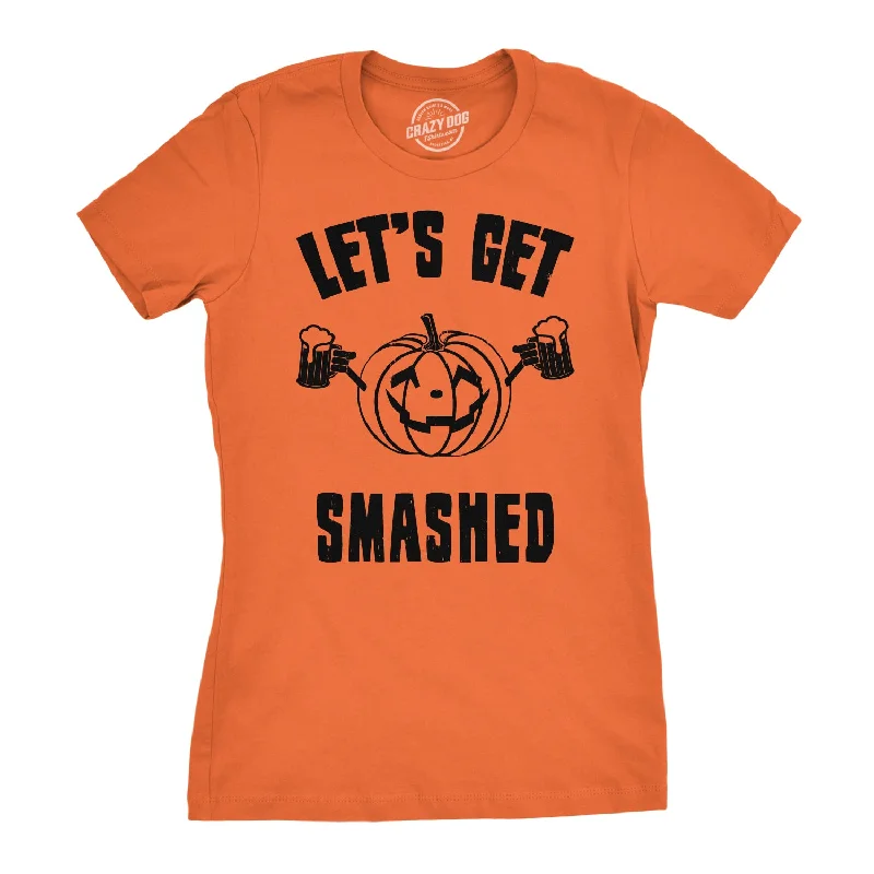 turtleneck tops for women -Womens Lets Get Smashed Funny T shirts Pumpkin Halloween Costume T shirt