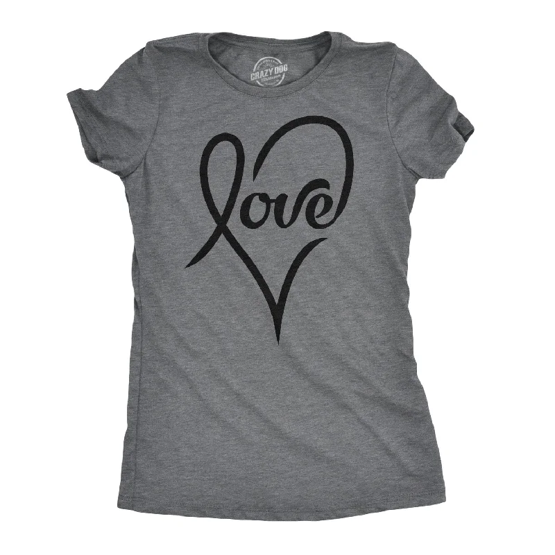 sleeveless blouses for work -Womens Love Cursive Heart Design Cute Graphic Novelty Valentines Day T shirt