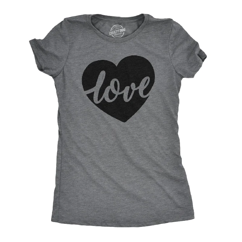 printed shirts for women -Womens Love Script Heart Cute Relationship T shirt for Ladies