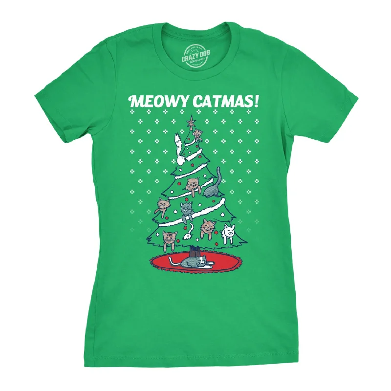 zip-up tops for women -Womens Meowy Christmas Cat Shirt Tree Ugly Merry Crazy Funny Gift Sweater