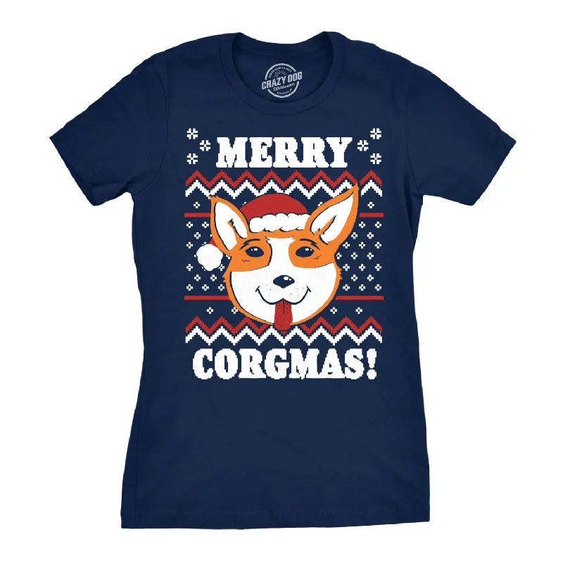 solid color blouses for women -Womens Merry Corgmas Corgi Dog Mom Ugly Christmas Sweater Gift T shirt Funny