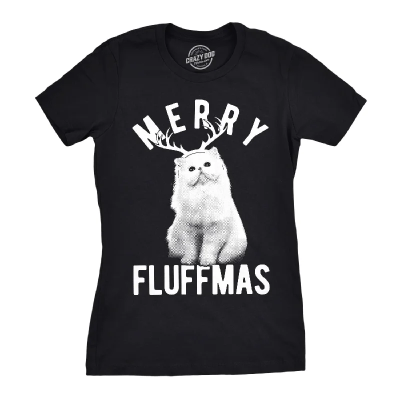 solid color blouses for women -Womens Merry Fluffmas Tshirt Funny Christmas Cat Tee