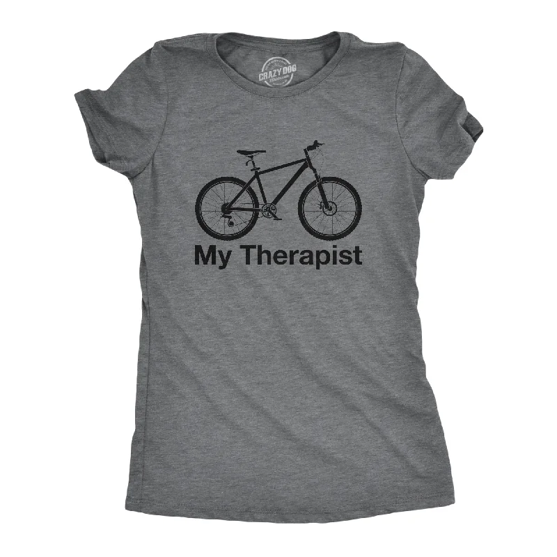 women's cotton t-shirts -Womens My Therapist Bicycle T shirt Funny Biking Cycling Outdoors Graphic Tee