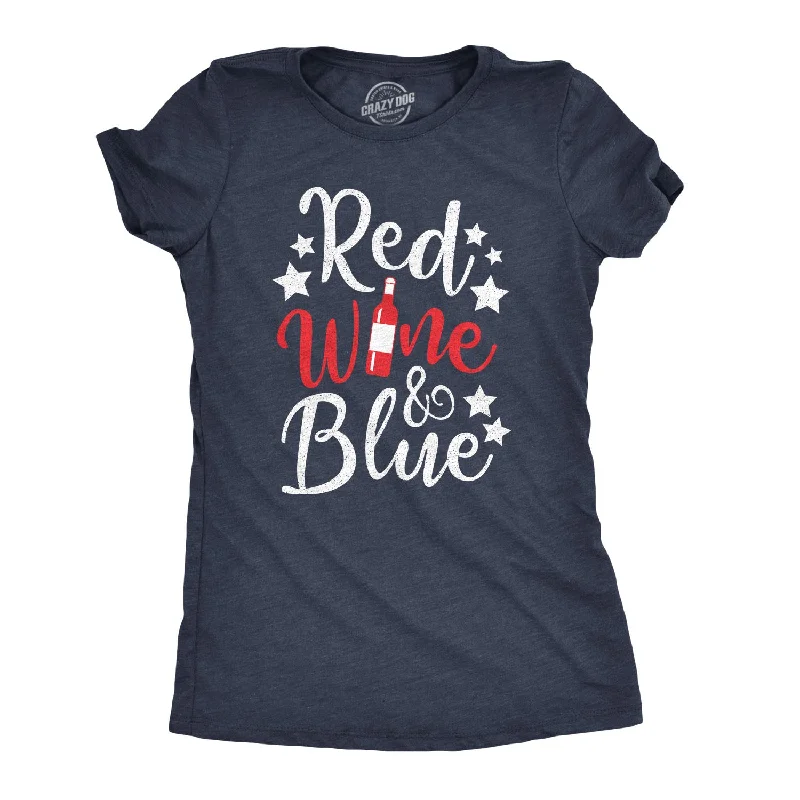 cute tops for women -Womens Red Wine And Blue Tshirt Funny Patriotic USA Celebration Drinking Tee