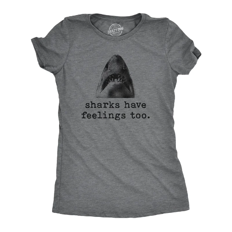 casual plaid shirts for women -Womens Sharks Have Feelings Too Tshirt Funny Beach Vacation Chomp Graphic Tee