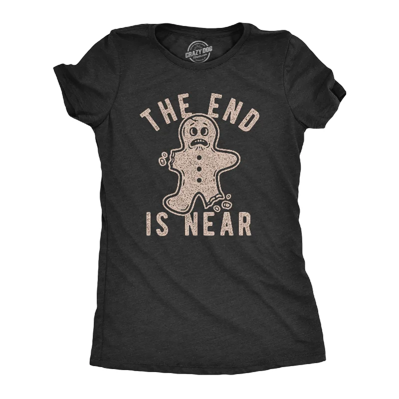 women's off-shoulder tops -Womens The End Is Near Tshirt Funny Christmas Gingerbread Cookie Graphic Tee