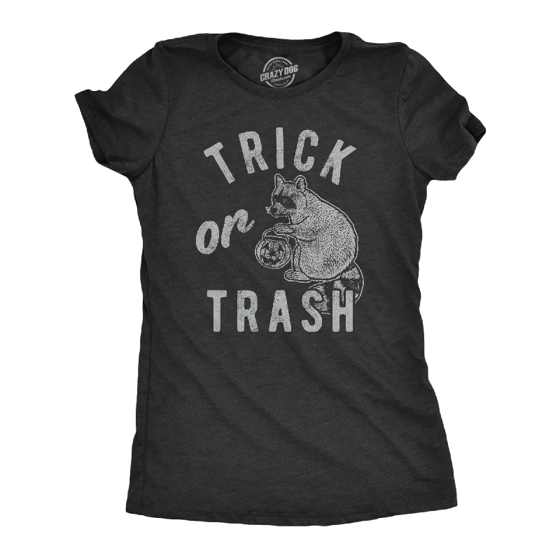 floral print blouses for women -Womens Trick Or Trash Tshirt Funny Raccoon Trick Or Treat Halloween Novelty Tee