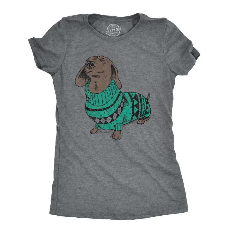 elegant chiffon blouses -Womens Wiener Dog Ugly Christmas Sweater T shirt Dachshund Pet Owner Mom Tee