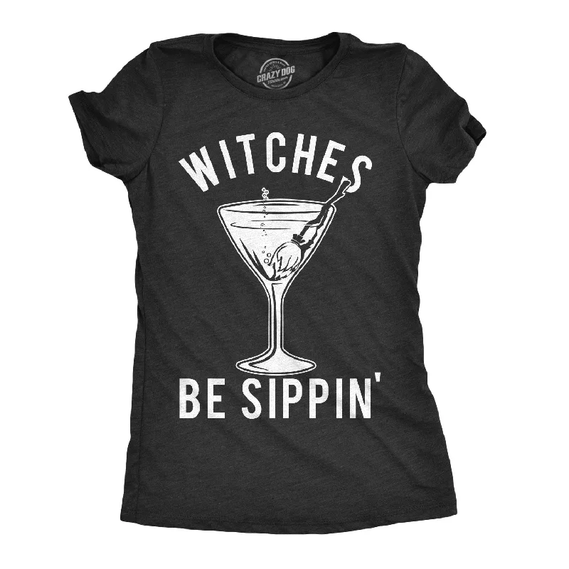 trendy crop tops for women -Womens Witches Be Sippin Tshirt Funny Halloween Party Drinking Tee For Ladies