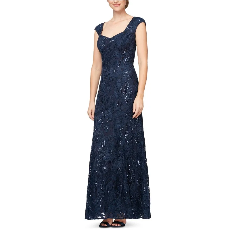 floral print dresses for women -Alex Evenings Womens Embroidered Fit & Flare Dress, Blue, 14