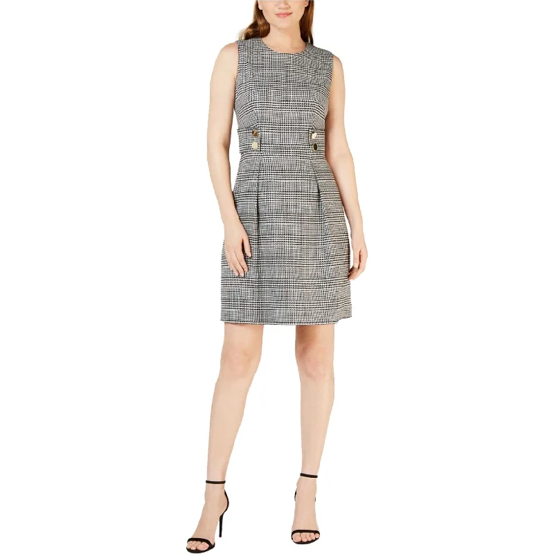 striped bodycon dresses for women -Anne Klein Womens Check Plaid Fit & Flare Dress, White, 6