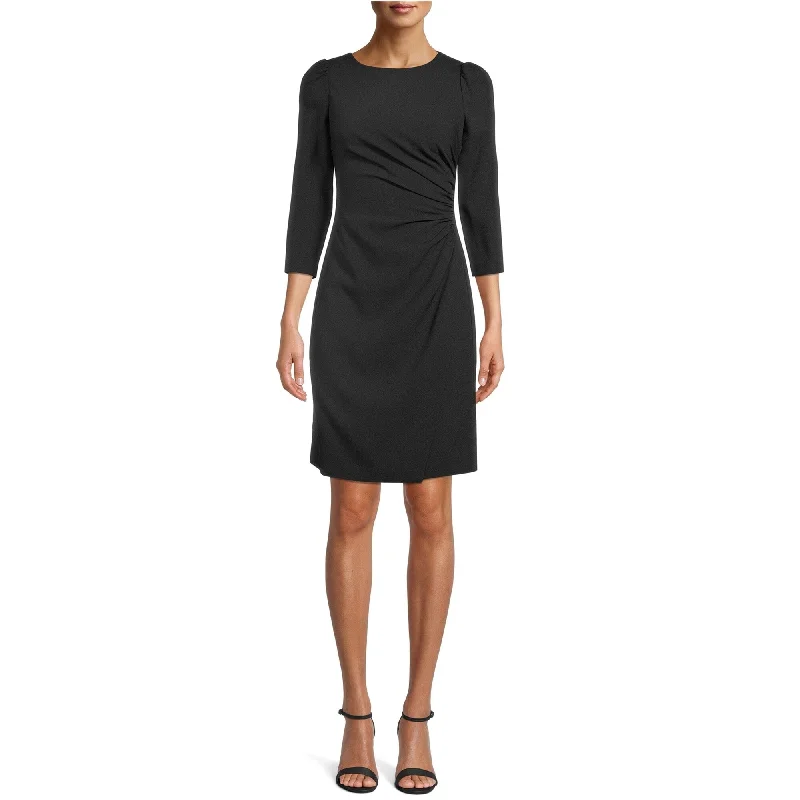 women's t-shirt dresses -Anne Klein Womens Ruched Sheath Dress, Black, 6