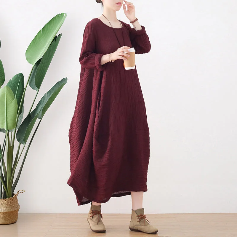 open-back dresses for women -Autumn Retro Irregular Cotton Loose Dress