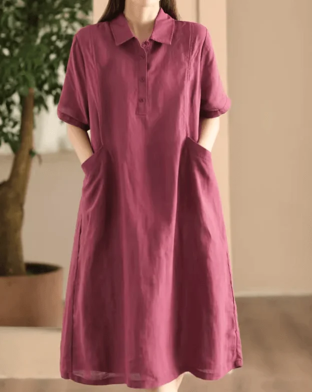 silk dresses for women -Babakud Women Summer Sand-Washed Linen Dress with Pockets