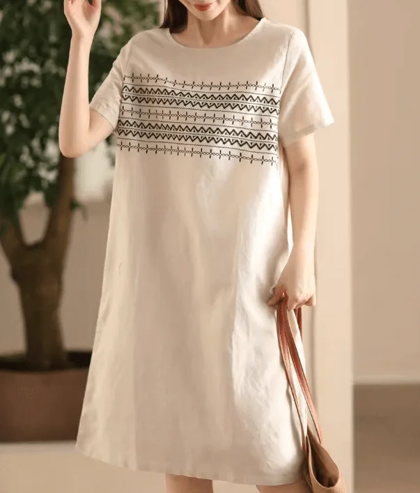 romantic dresses for women -Babakud Women Summer Vintage Cotton Linen Embroidered Dress