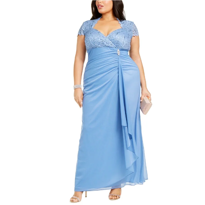 shift dresses for women -Betsy & Adam Womens Ruched Gown Dress, Blue, 24W