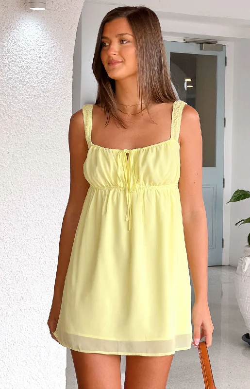 maxi dress with sleeves for women -Brooke Yellow Mini Dress