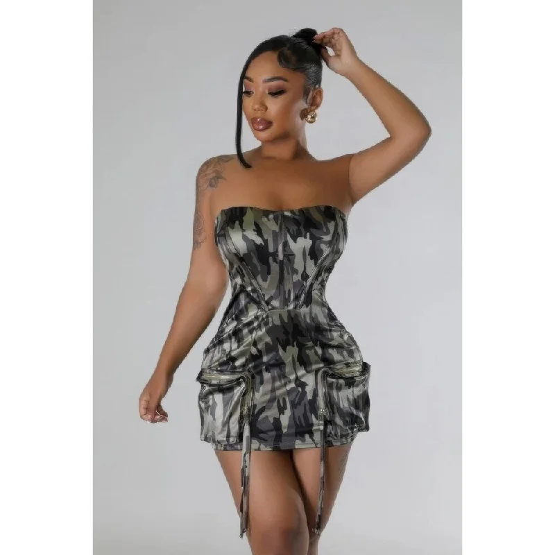 elegant party dresses for women -Camouflage Stretch Tube Dress with Zipper Closure