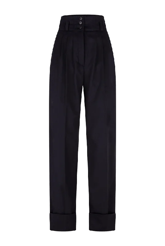 sporty leggings for women -Pleated Wool High-Waisted Pants