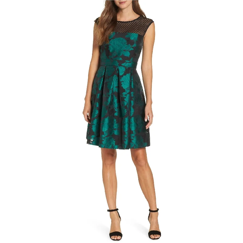 draped dresses for women -Julia Jordan Womens Jacquard A-line Dress, Green, 10