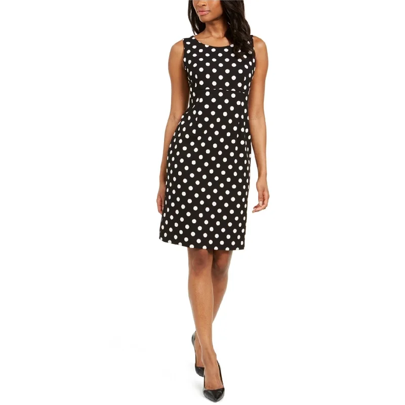 sleeveless dresses for women -Kasper Womens Polka Dot Crepe A-line Dress, Black, 18