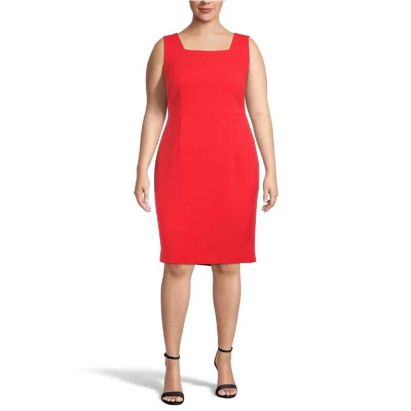 structured dresses for women -Kasper Womens Solid Sheath Dress, Red, 16W